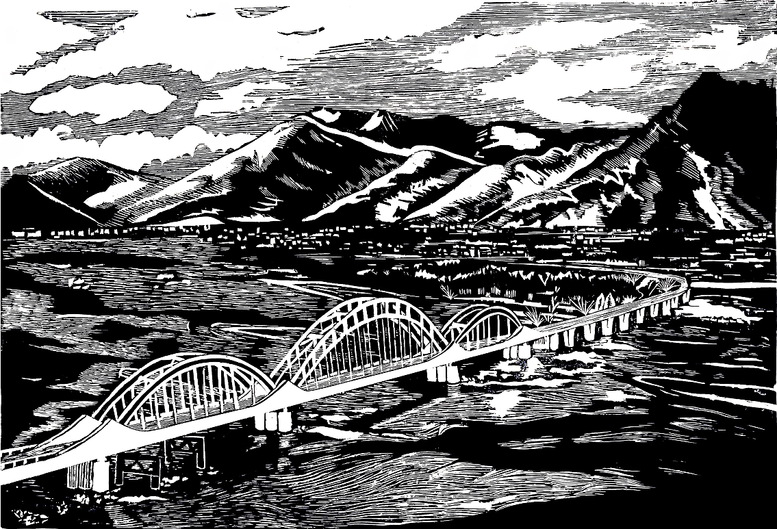 2017级美术学专业孙悦&mdash;&mdash;版画作品《西藏拉萨大桥》